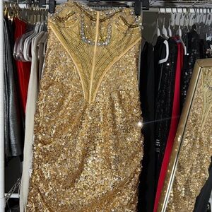 Elegant Gold Sequin Mini Dress